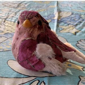 Pink and Purple Velvet Glitter Bird 7.75in Christmas Decoration